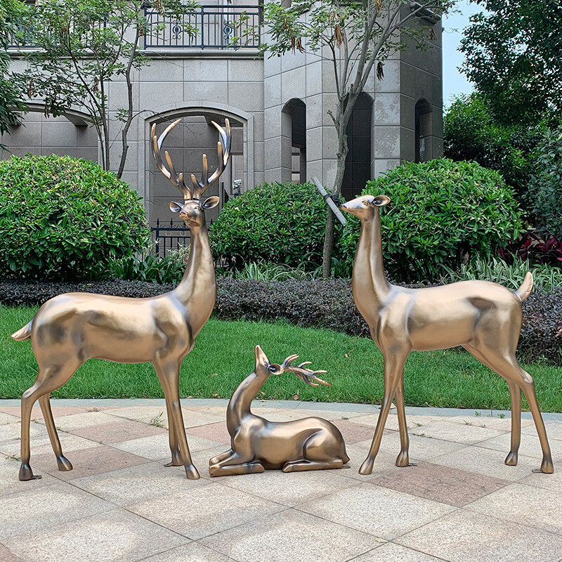 良澤玻璃鋼梅花鹿擺件戶外園林景觀動物雕塑小區(qū)售樓部麋鹿裝飾小品 XL1207A白色組合(5件套)
